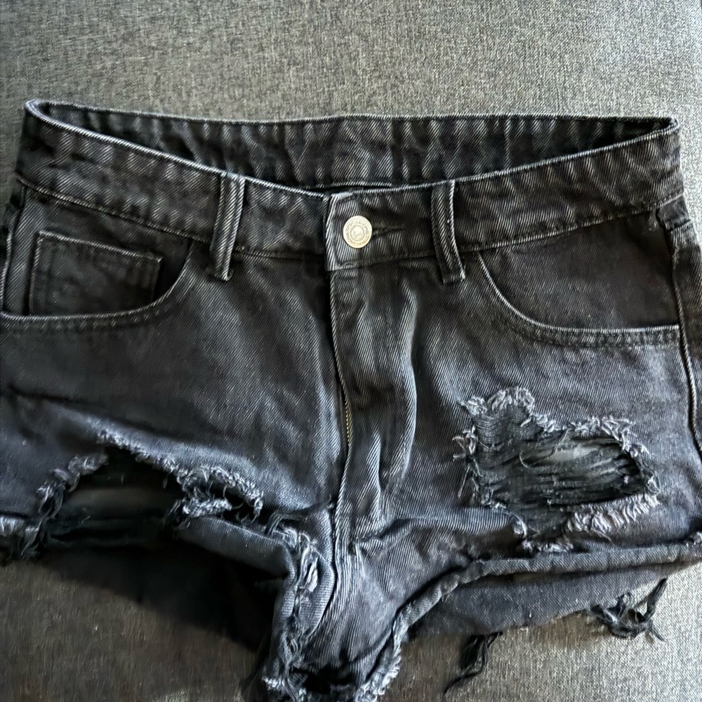 Black denim shorts, size small